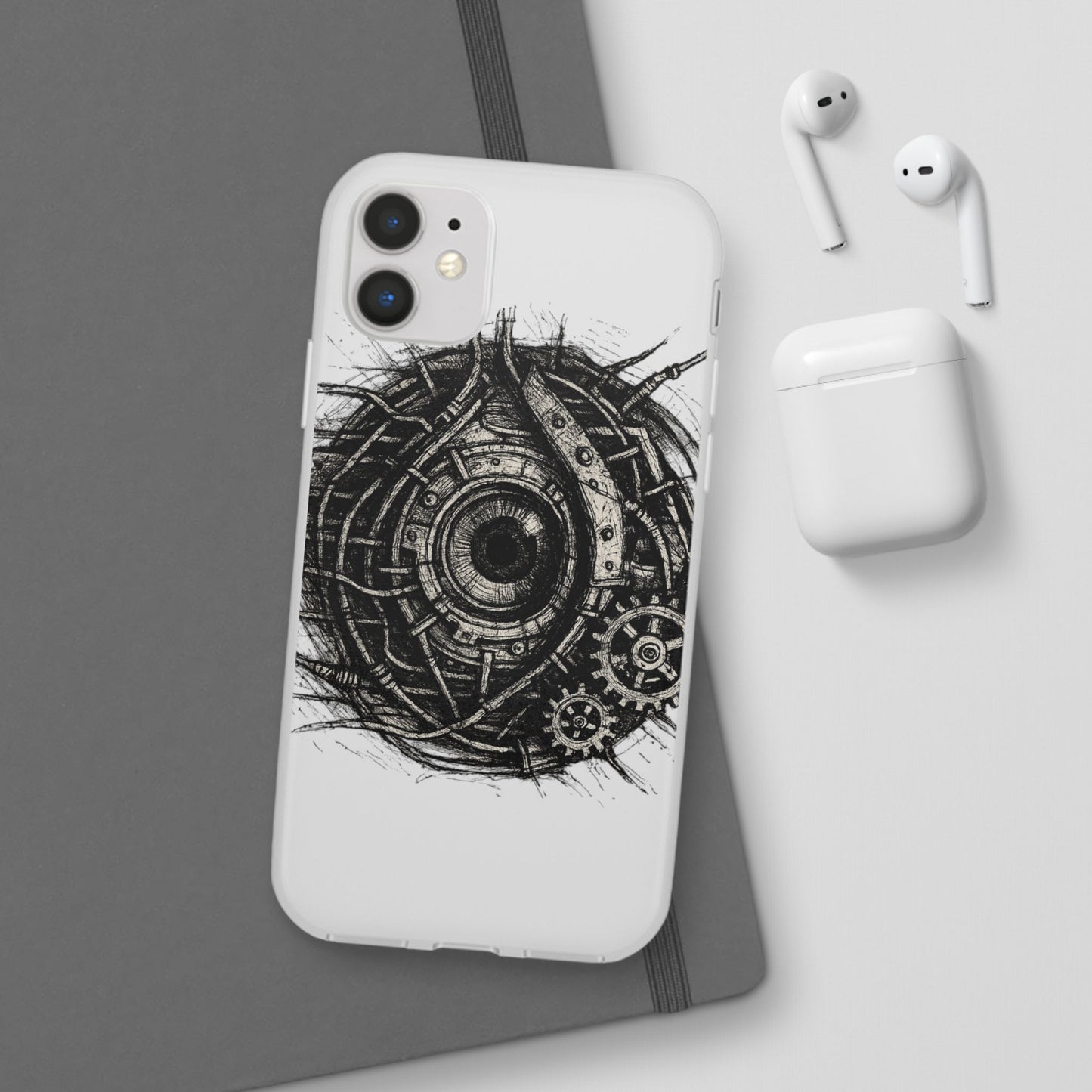 Biomechanisches Auge Handyhülle – Futuristisches Cyberpunk Design mit Zahnrädern & Kabeln | Schutzhülle für iPhone & Android