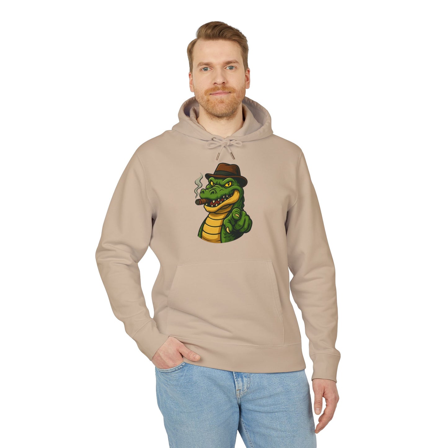 Gangster Alligator Hoodie (Brustprint) – Cooler Unisex Kapuzenpullover mit Krokodil, Zigarre & Hut im Comic Style