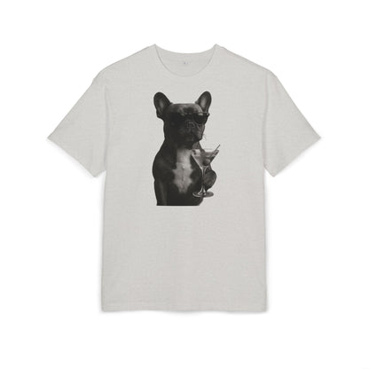 Cooler Hund T-Shirt (Brustprint) – Französische Bulldogge mit Sonnenbrille & Martini – Lustiges Tiermotiv für Unisex Streetwear
