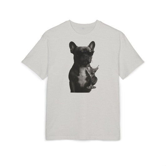 Cooler Hund T-Shirt (Brustprint) – Französische Bulldogge mit Sonnenbrille & Martini – Lustiges Tiermotiv für Unisex Streetwear