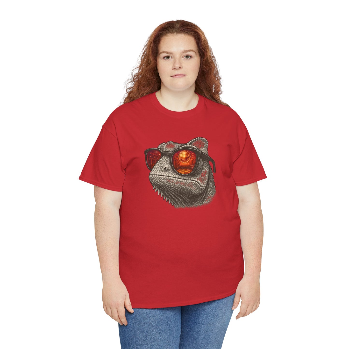 Chamäleon Disco T-Shirt (Brustprint) – Lustiges Tiermotiv mit Sonnenbrille | Retro Club Design für Tierfreunde & Festivalfans