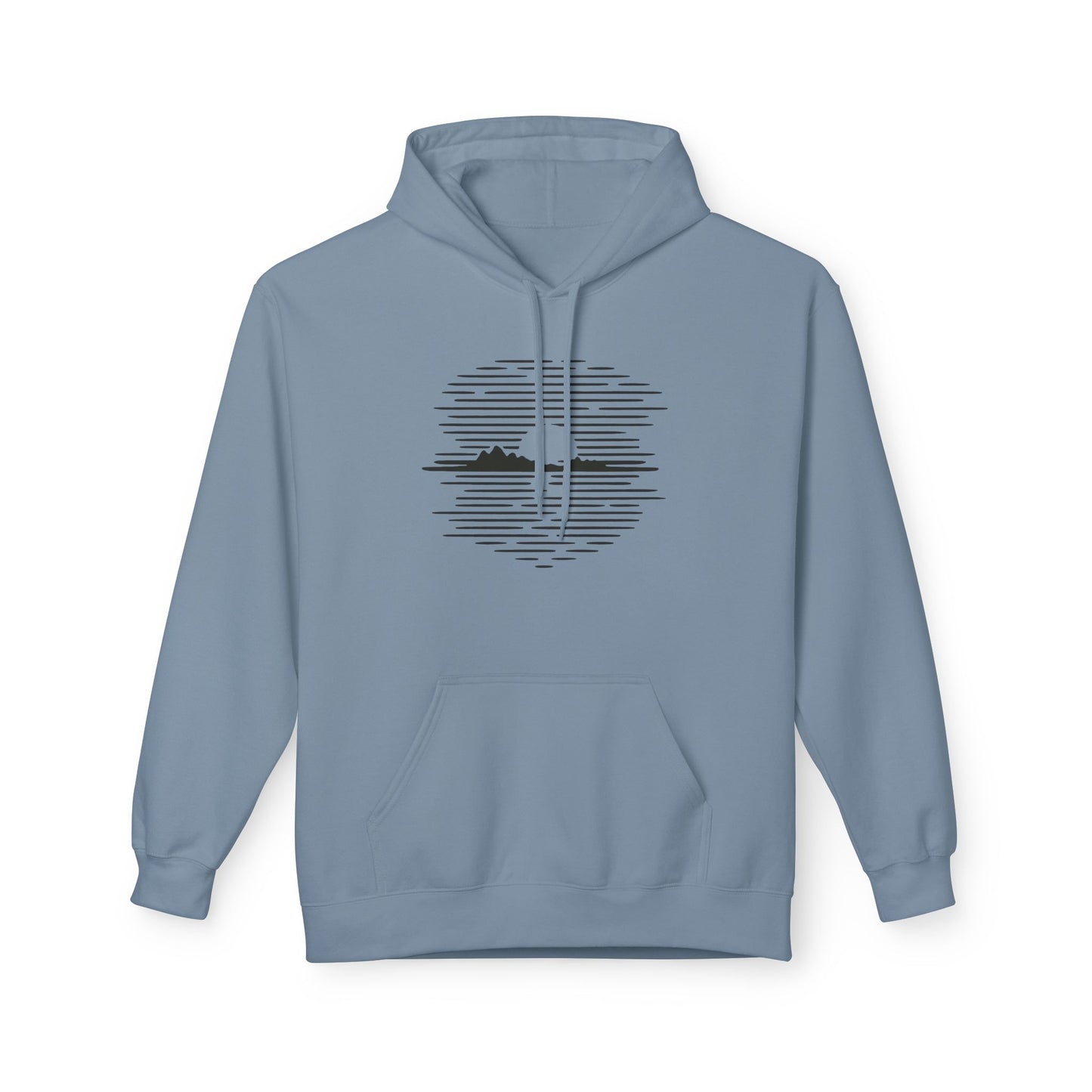 Unisex Hoodie mit Berg-Sonnenuntergang Design (Brustprint) – Minimalistischer Natur Pullover aus Baumwolle