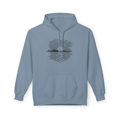 Unisex Hoodie mit Berg-Sonnenuntergang Design (Brustprint) – Minimalistischer Natur Pullover aus Baumwolle