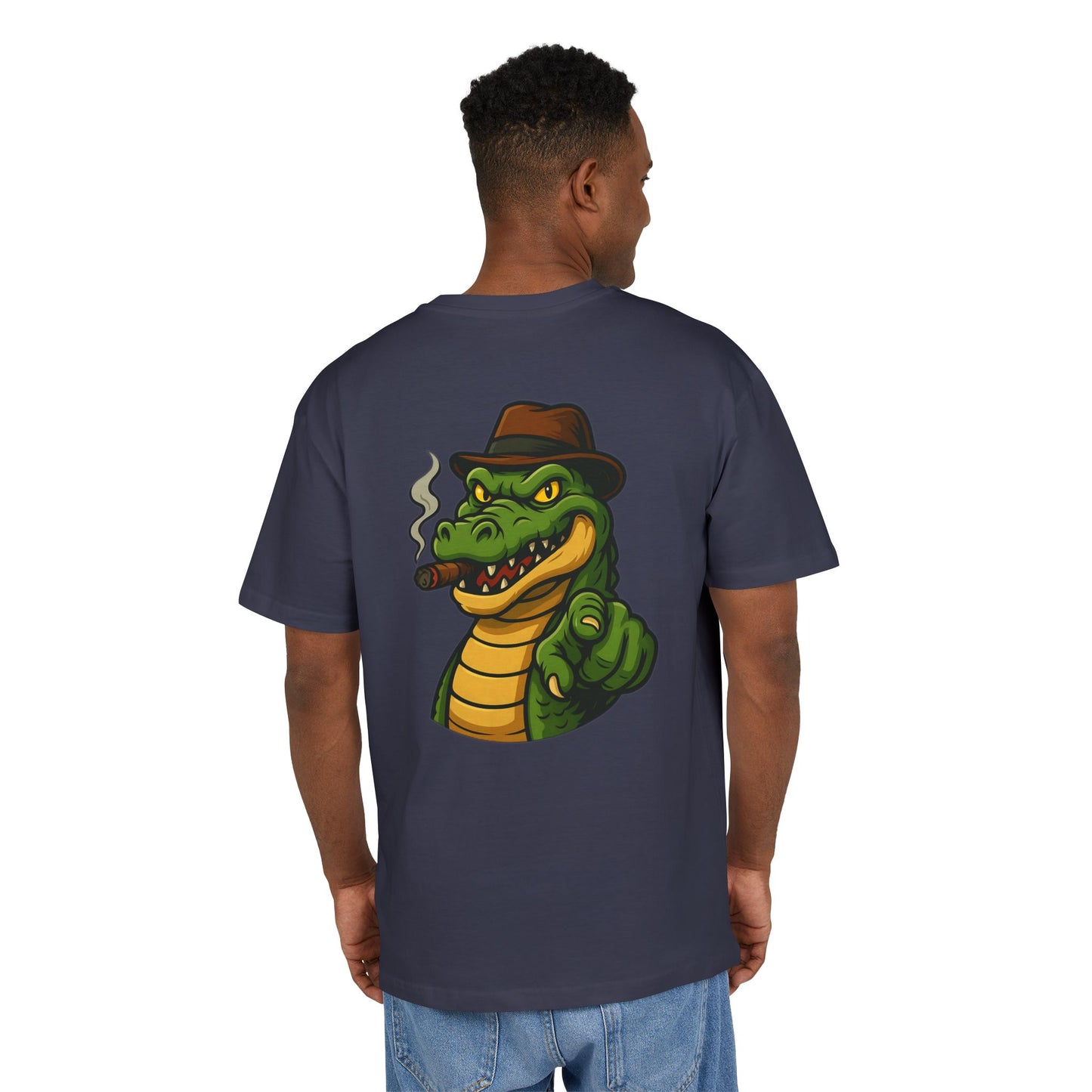 Gangster Alligator T-Shirt (Rückenprint) – Cooles Unisex Shirt mit Zigarren-Krokodil im Retro Comic Style