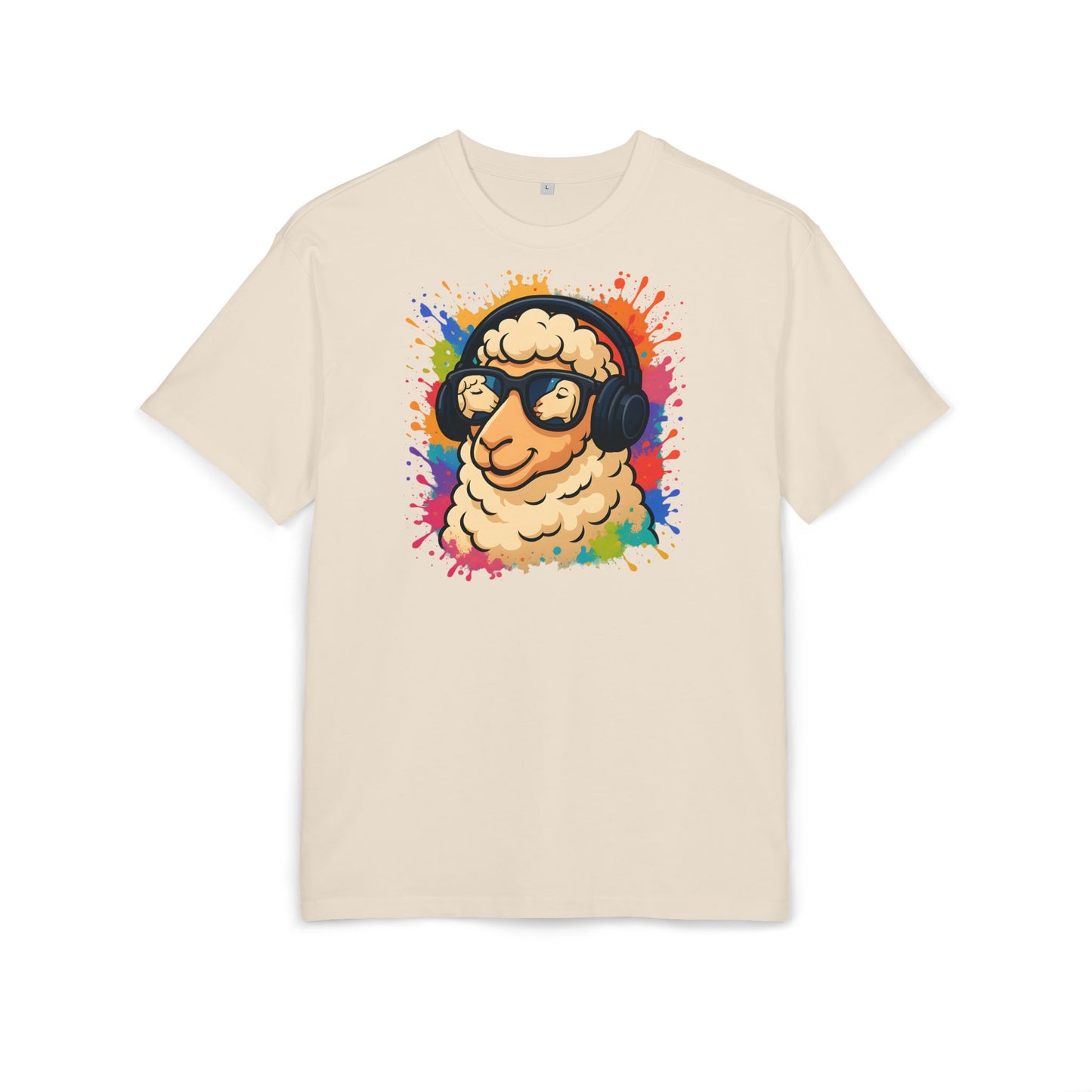 Cooles Schaf T-Shirt (Brustprint) – Lustiges Streetwear Shirt mit Kopfhörer-Schaf & Farbspritzer-Design | Unisex
