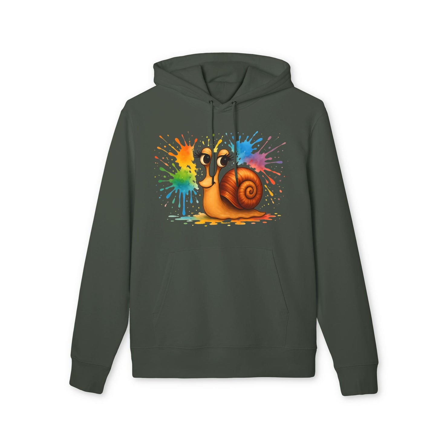 Bunter Schnecken Hoodie (Brustprint) – Lustiger Unisex Kapuzenpullover mit Farbklecks-Design für Kreative & Tierfreunde