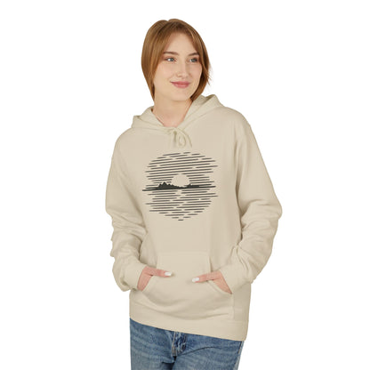 Unisex Hoodie mit Berg-Sonnenuntergang Design (Brustprint) – Minimalistischer Natur Pullover aus Baumwolle