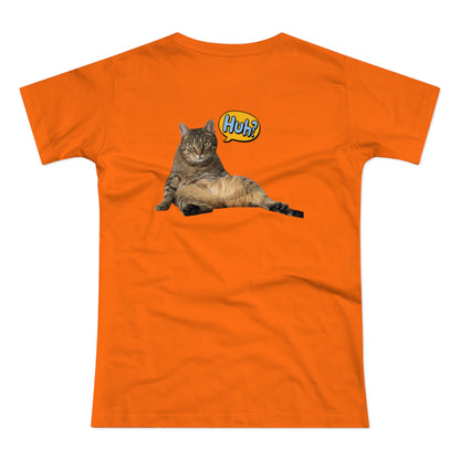 “Huh?” Katze – Lustiges Katzen T-Shirt mit Rückendruck | Für Katzenfans mit Humor
