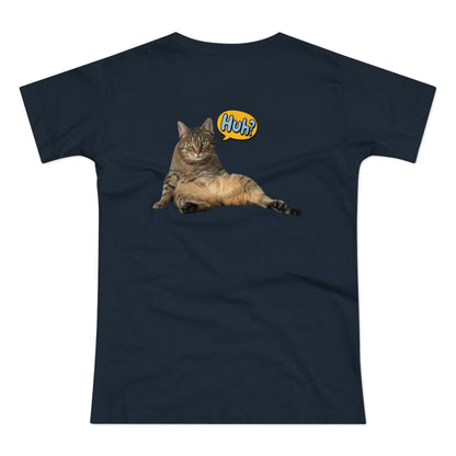 “Huh?” Katze – Lustiges Katzen T-Shirt mit Rückendruck | Für Katzenfans mit Humor