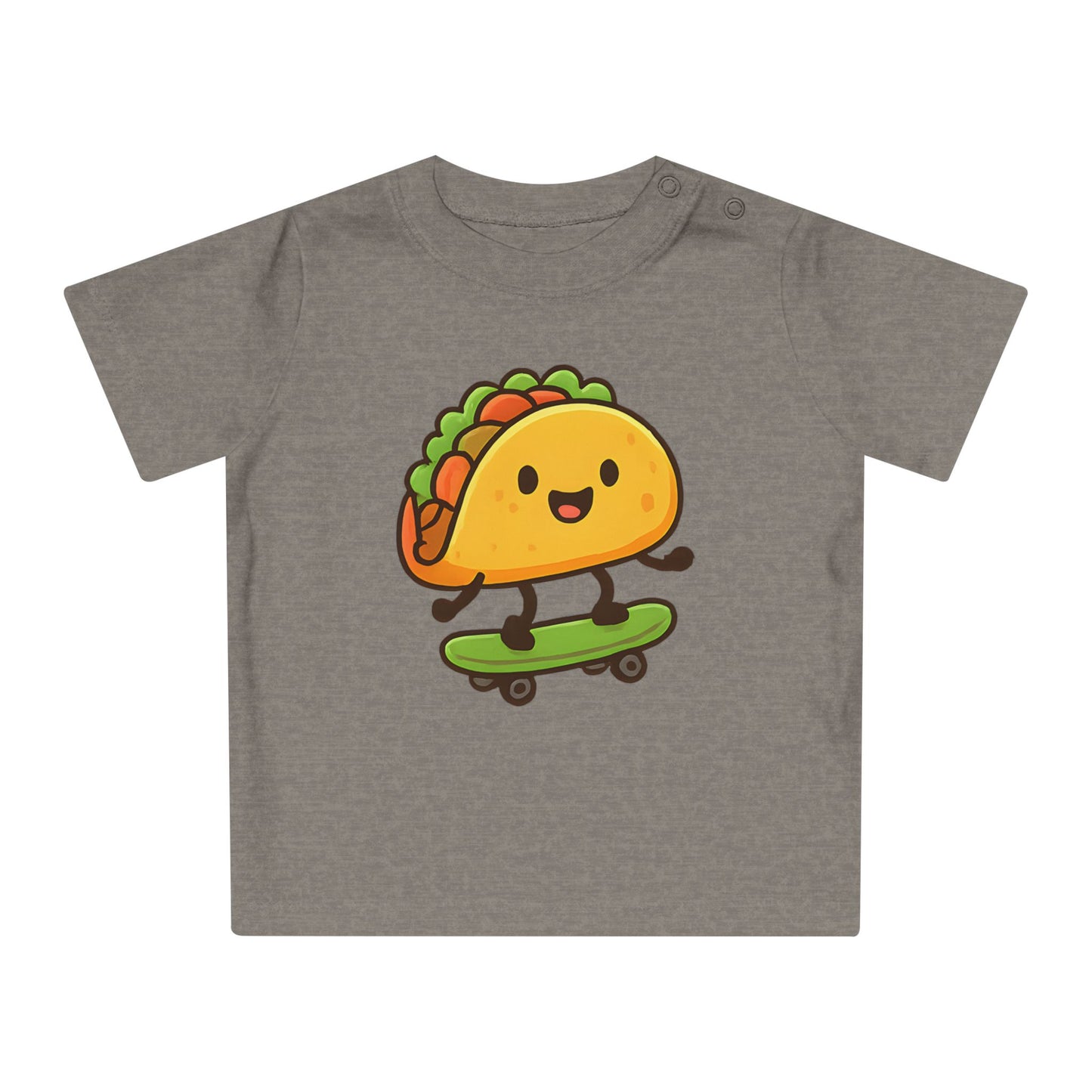 Baby T-Shirt „Taco Skater“ – Lustiges Taco-Motiv auf Skateboard, Bio-Baumwolle, nachhaltige Babybekleidung für kleine Trendsetter