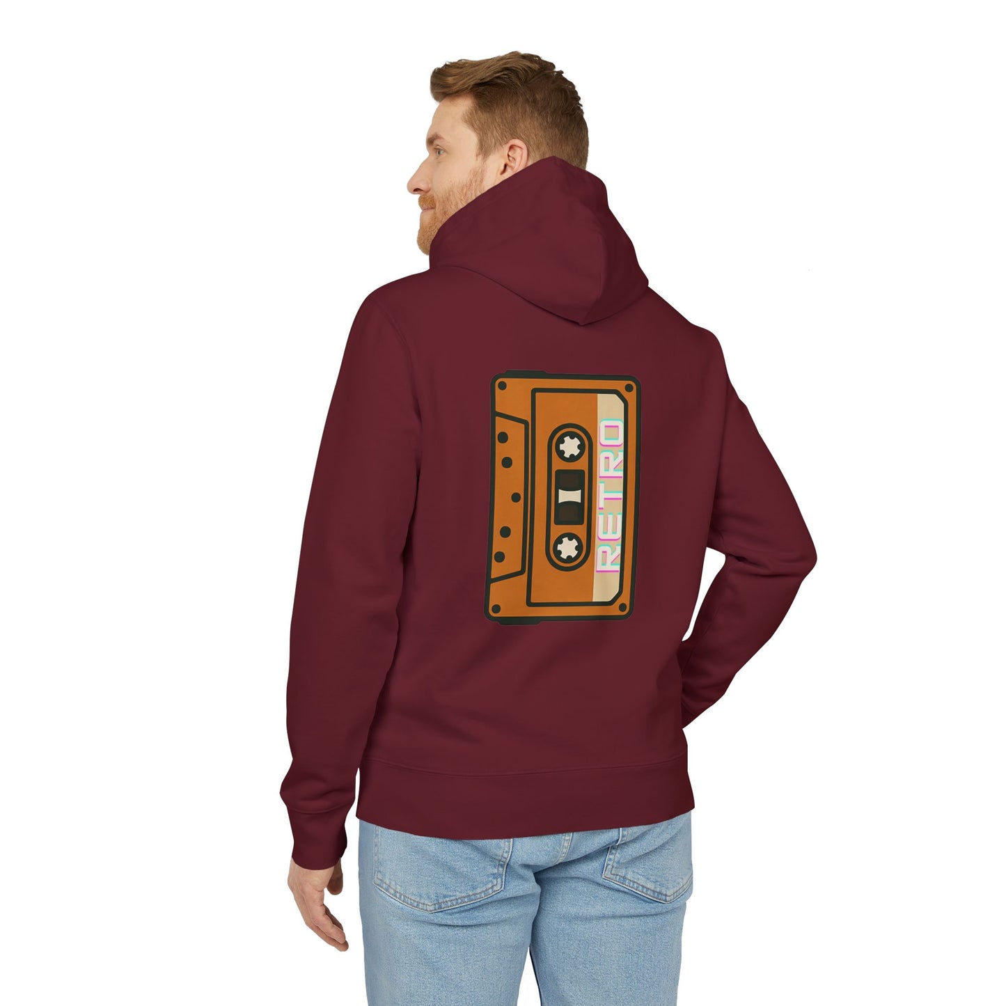 Retro Tape Hoodie (Rückenprint) – Stylischer Unisex Kapuzenpullover mit Kassettenmotiv & Schriftzug „Retro“ auf dem Rücken | Nostalgische Streetwear für Musikfans