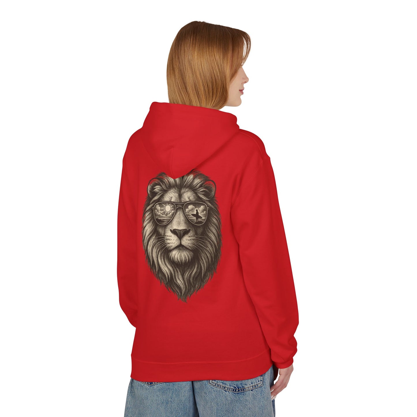 Löwe mit Sonnenbrille Hoodie (Rückenprint) – Stylischer Unisex Kapuzenpullover mit Löwenmotiv für Tierfreunde & Streetwear-Fans