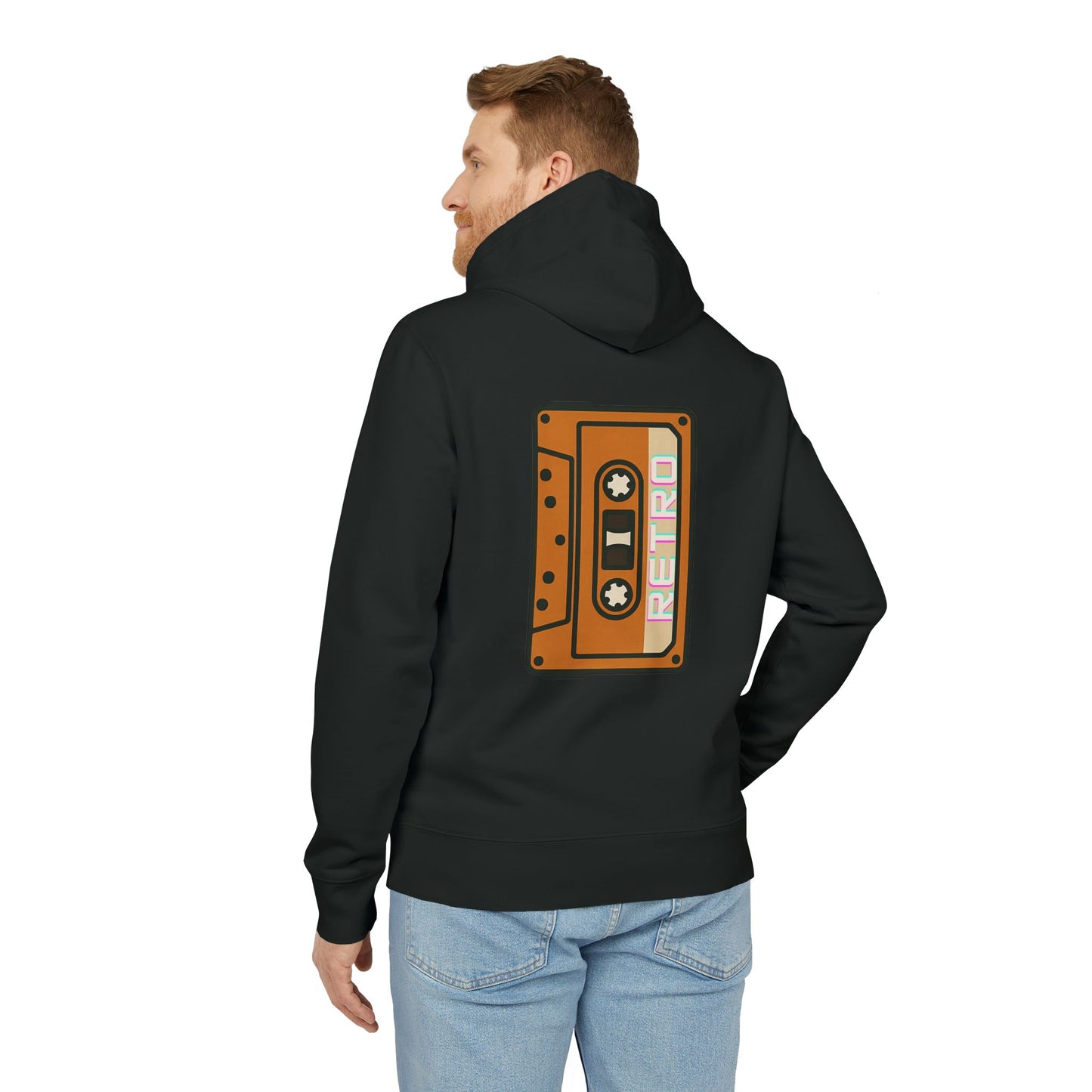 Retro Tape Hoodie (Rückenprint) – Stylischer Unisex Kapuzenpullover mit Kassettenmotiv & Schriftzug „Retro“ auf dem Rücken | Nostalgische Streetwear für Musikfans