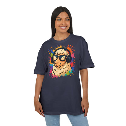 Cooles Schaf T-Shirt (Brustprint) – Lustiges Streetwear Shirt mit Kopfhörer-Schaf & Farbspritzer-Design | Unisex