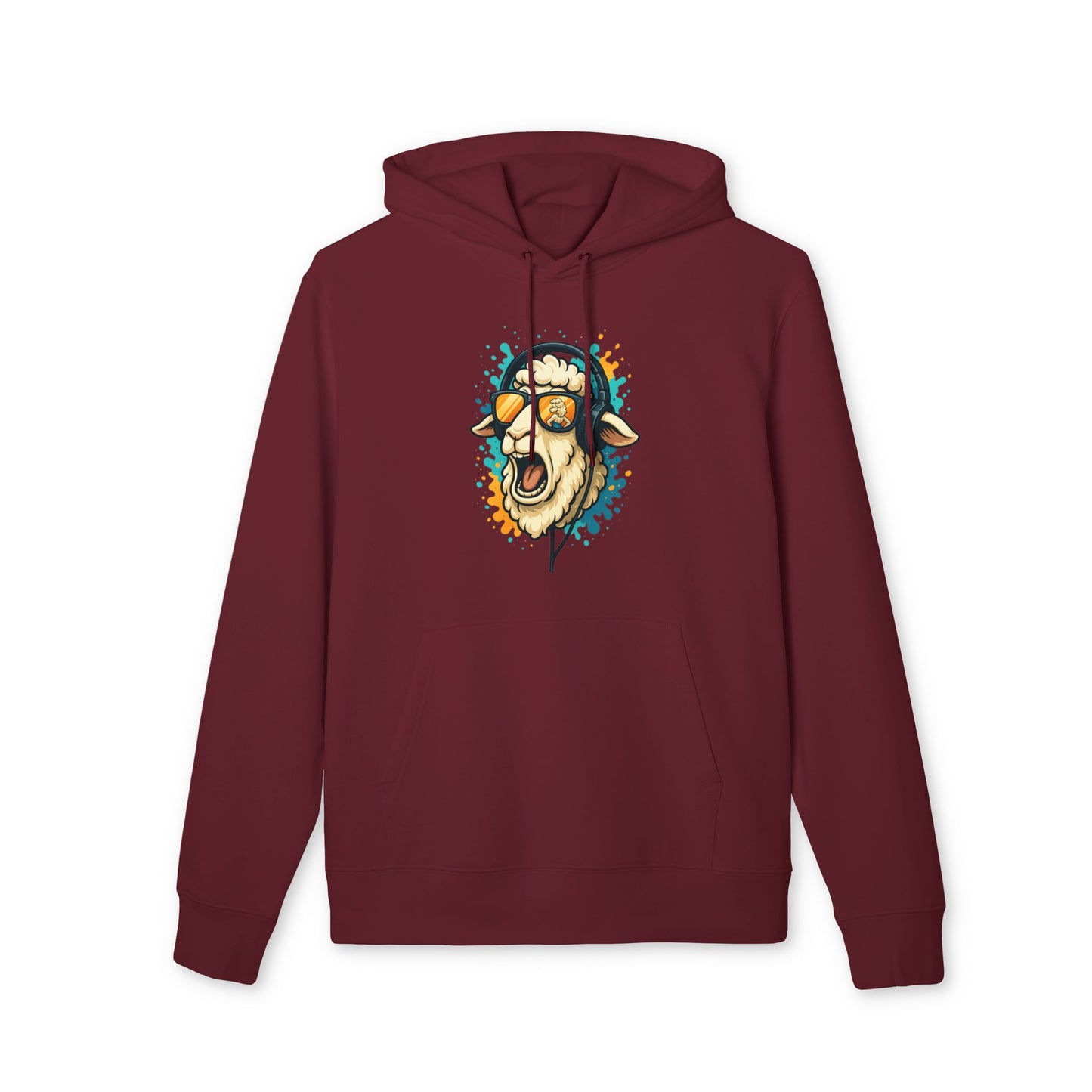 Lustiger Schaf Hoodie (Brustprint) – Unisex Kapuzenpullover mit Kopfhörer & Sonnenbrille – Musik Cartoon Streetwear für Tierfreunde