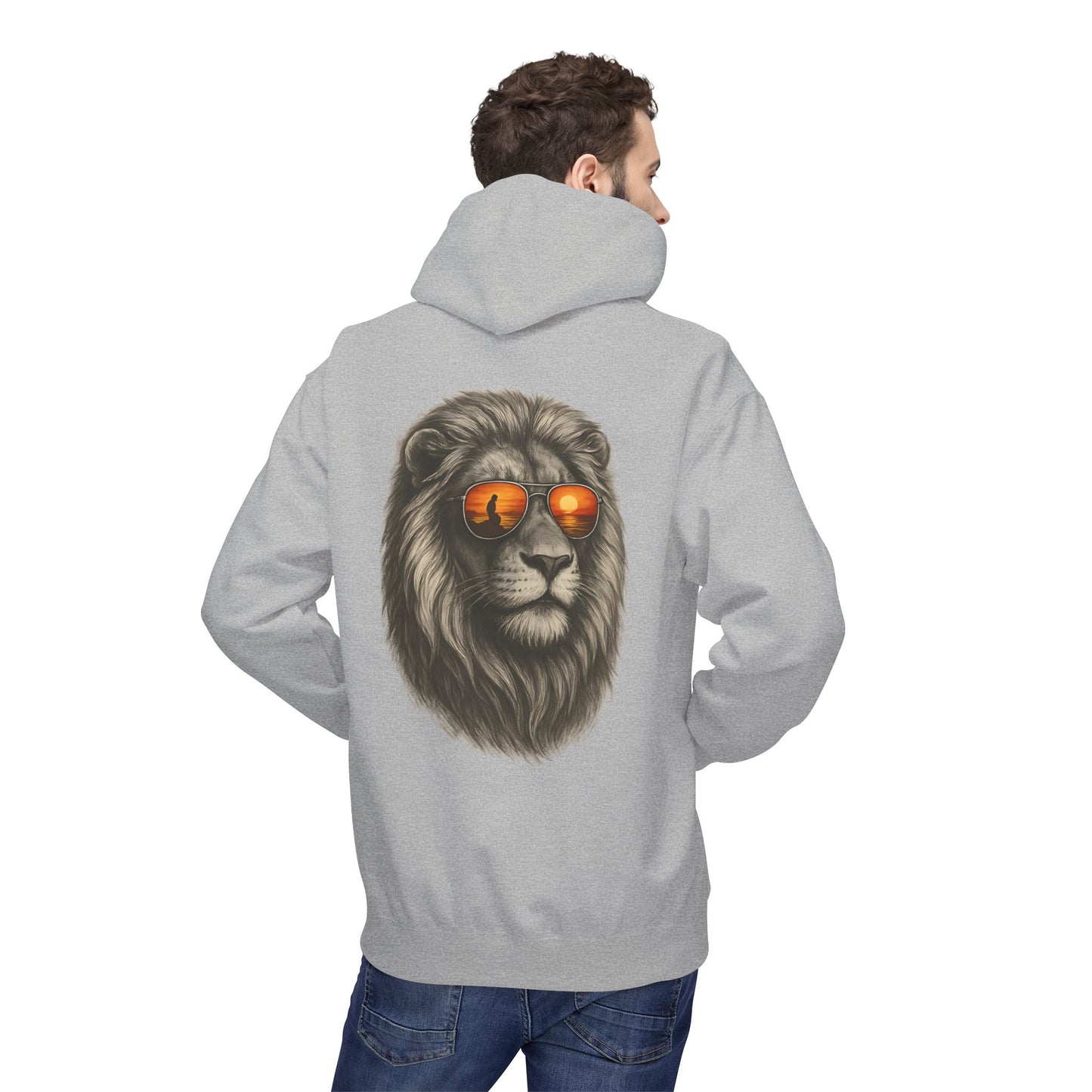 Löwen Hoodie Unisex (Rückenprint) – Stylischer Kapuzenpullover mit Sonnenbrillen-Löwe | Tiermotiv Streetwear für Damen & Herren