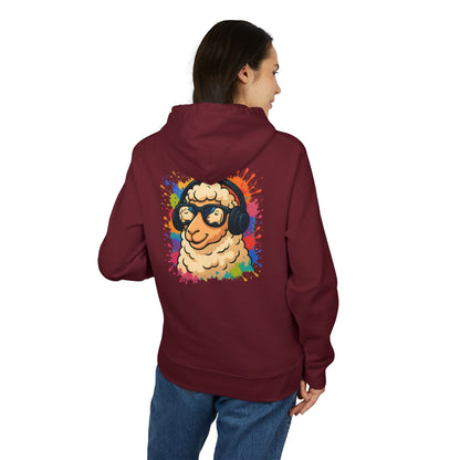 Schaf Hoodie (Rückenprint) – Lustiger Unisex Kapuzenpullover mit Kopfhörer-Schaf & buntem Farbspritzer-Design