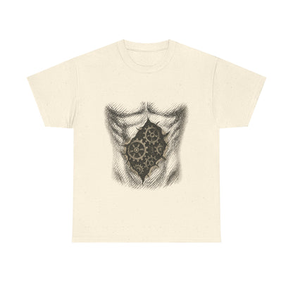 Biomechanik T-Shirt Unisex (Brustprint) – Realistisches Zahnräder-in-der-Haut Design | Steampunk & Cyborg Look für Technikfans
