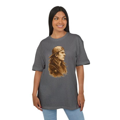 Skater Style T-Shirt (Brustprint) – Retro Kunst-Design mit Langhaar-Skater und Cap – Vintage Skateboard Look
