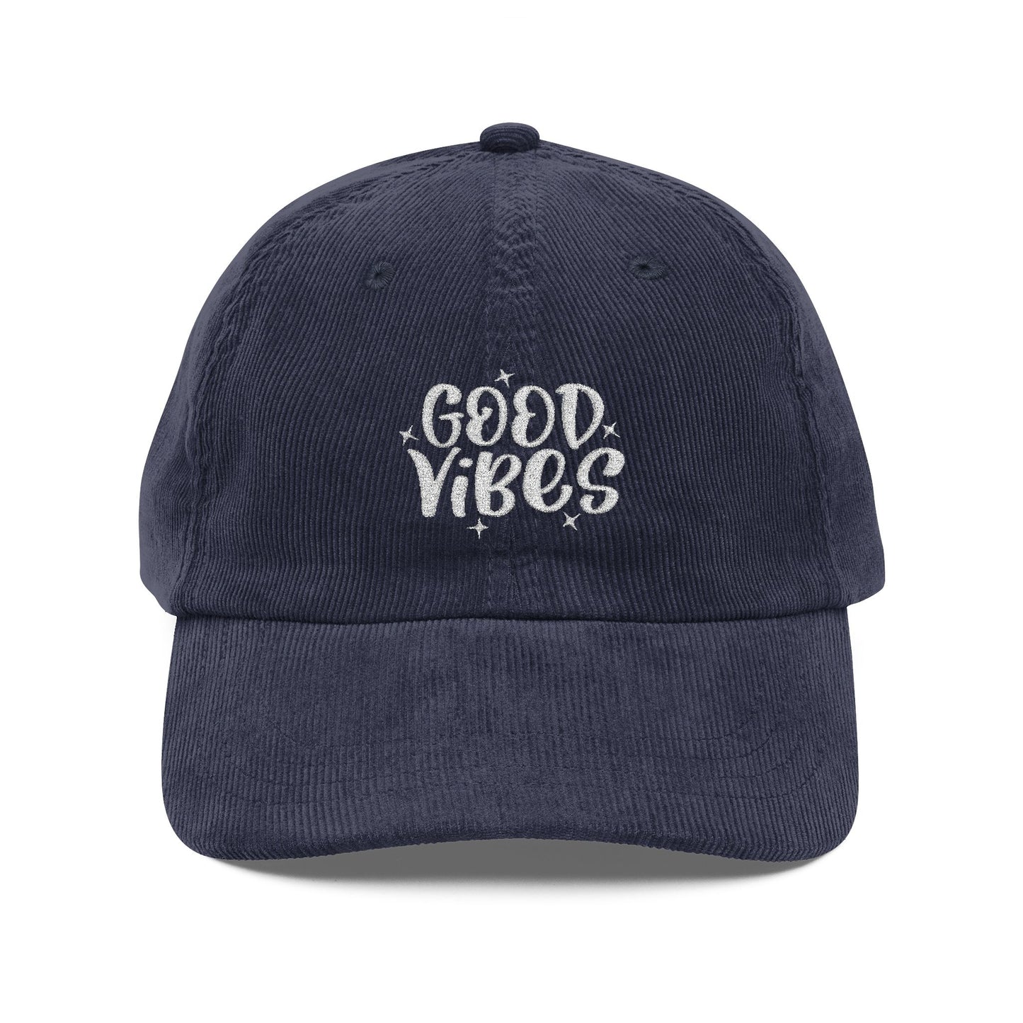Good Vibes Cord Cap – Retro Cord Basecap mit Stickerei - Good Vibes, Gift for Friends, Relaxed Fashion