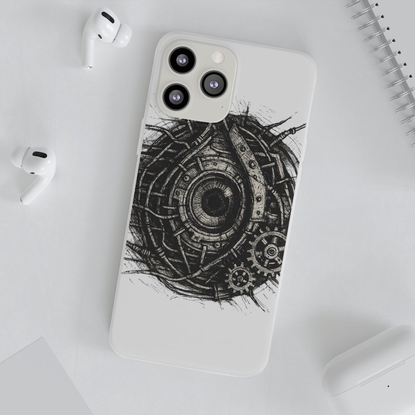 Biomechanisches Auge Handyhülle – Futuristisches Cyberpunk Design mit Zahnrädern & Kabeln | Schutzhülle für iPhone & Android