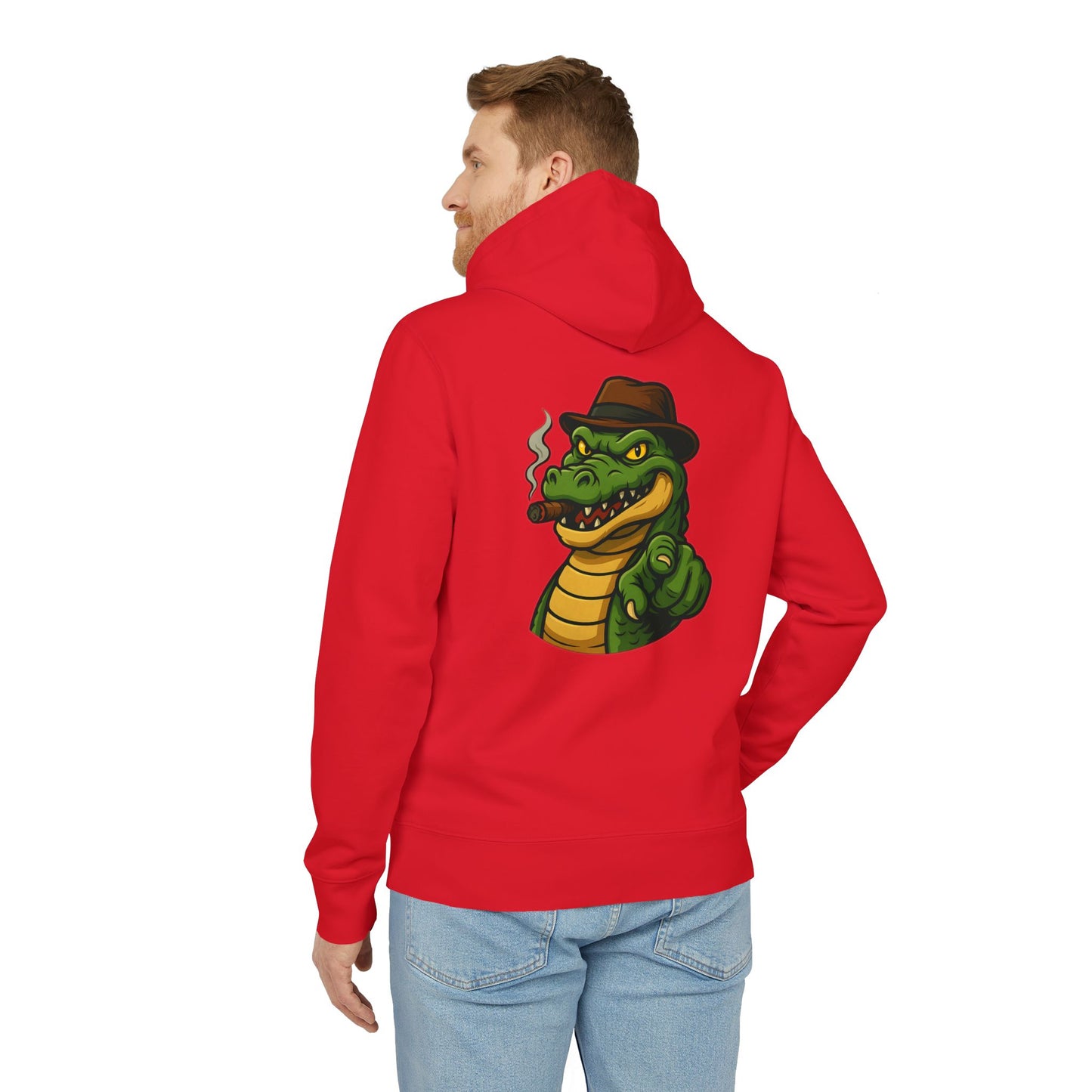 Gangster Alligator Hoodie (Rückenprint) – Cooler Unisex Kapuzenpullover mit Krokodil, Zigarre & Hut im Comic Style