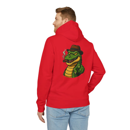 Gangster Alligator Hoodie (Rückenprint) – Cooler Unisex Kapuzenpullover mit Krokodil, Zigarre & Hut im Comic Style