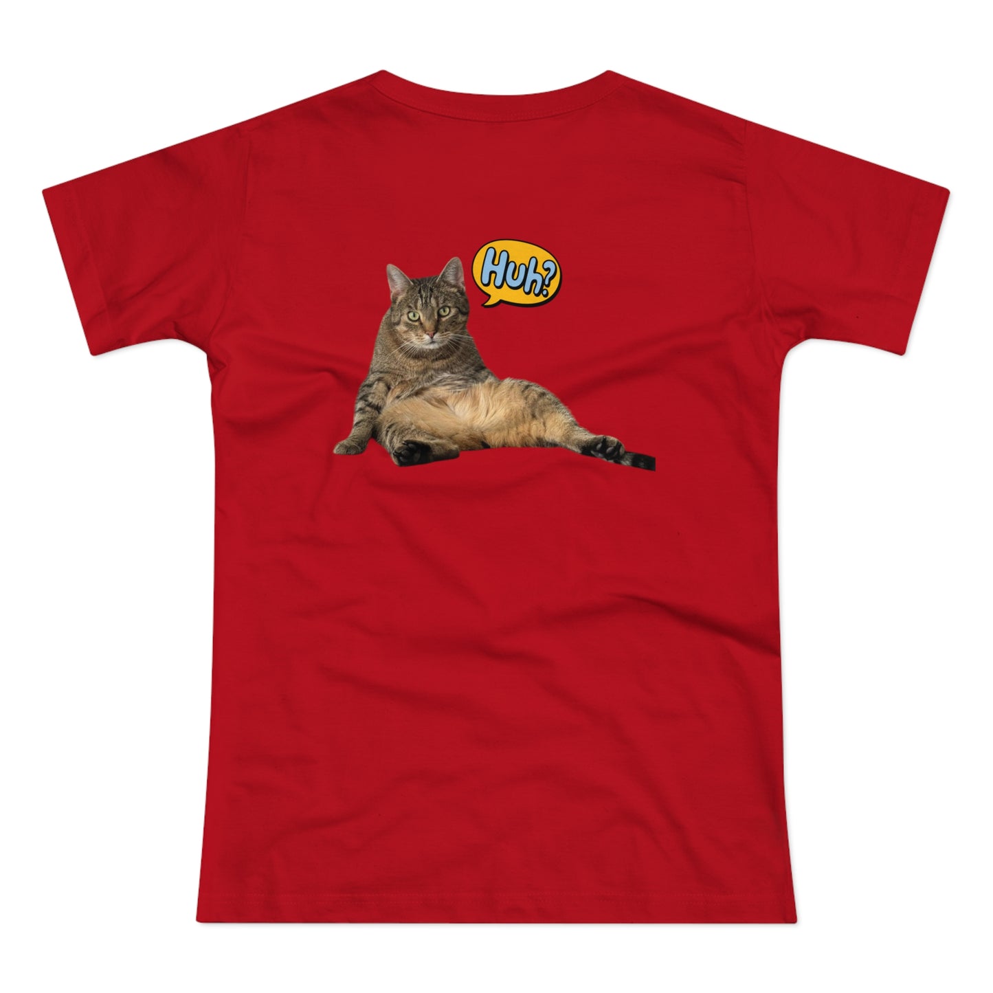 “Huh?” Katze – Lustiges Katzen T-Shirt mit Rückendruck | Für Katzenfans mit Humor