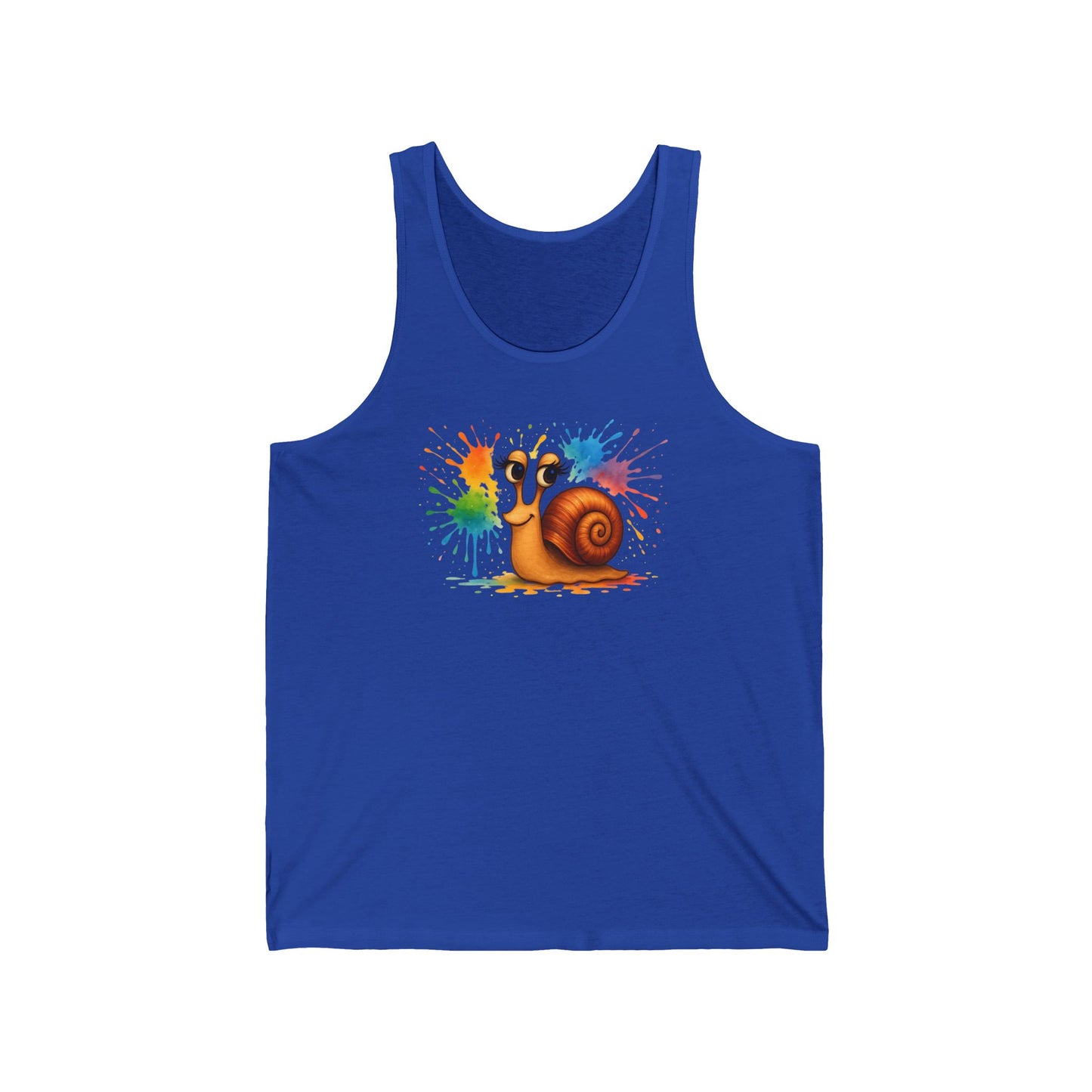 Bunte Schnecke Damen Tanktop – Lustiges Cartoon-Design mit Regenbogen Farbklecksen