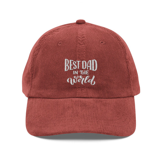 Best Dad in the World Cord Cap – Retro Cord Basecap mit Stickerei - Good Vibes, Geschenk für Väter, Relaxed Dad Fashion