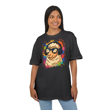 Cooles Schaf T-Shirt (Brustprint) – Lustiges Streetwear Shirt mit Kopfhörer-Schaf & Farbspritzer-Design | Unisex