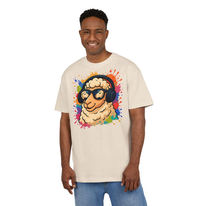 Cooles Schaf T-Shirt (Brustprint) – Lustiges Streetwear Shirt mit Kopfhörer-Schaf & Farbspritzer-Design | Unisex