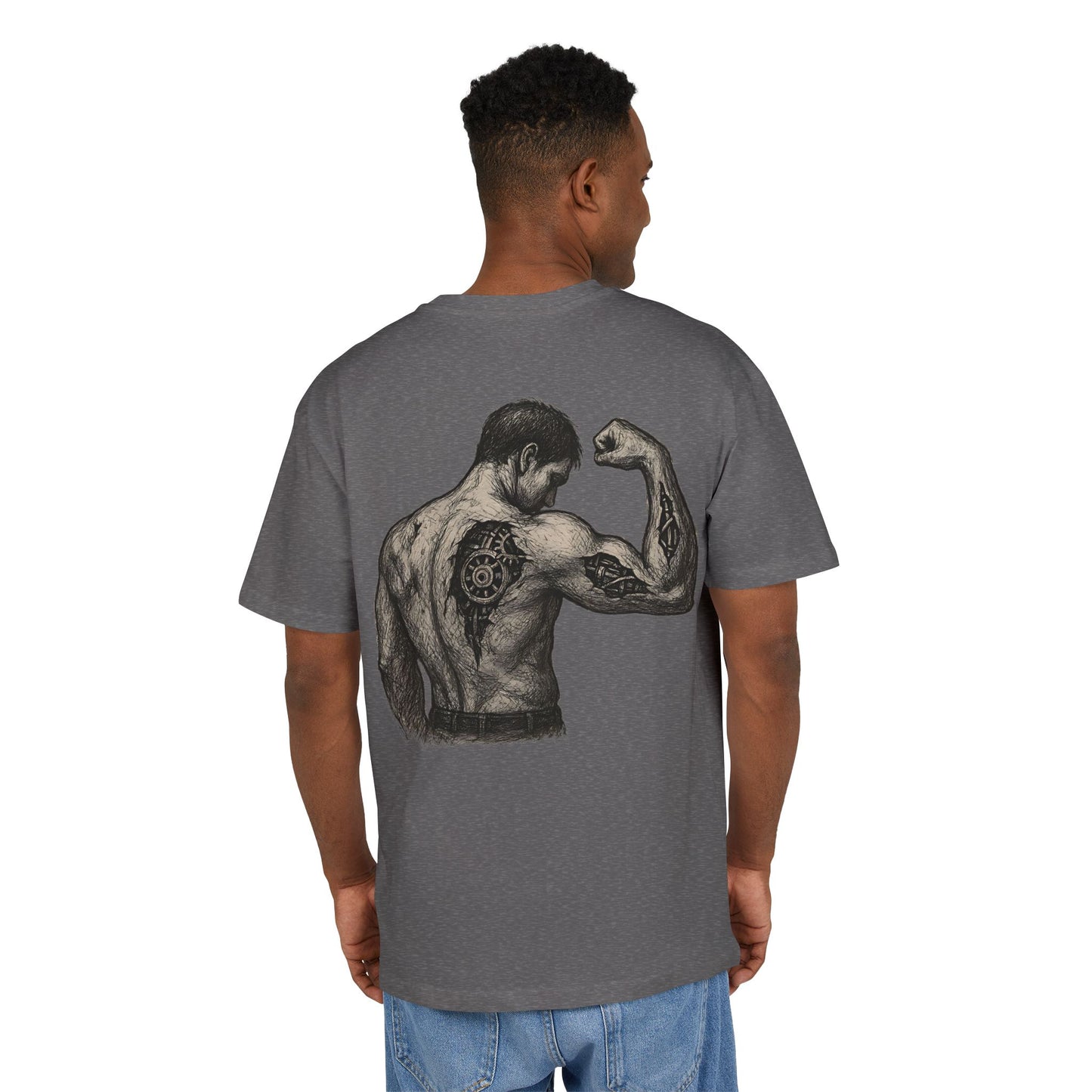 Biomechanik Muskel T-Shirt Unisex (Rückenprint) – Cyborg Body Design mit Zahnrädern & Maschinenstrukturen | Futuristisches Techwear Shirt für Fitness & Sci-Fi Fans