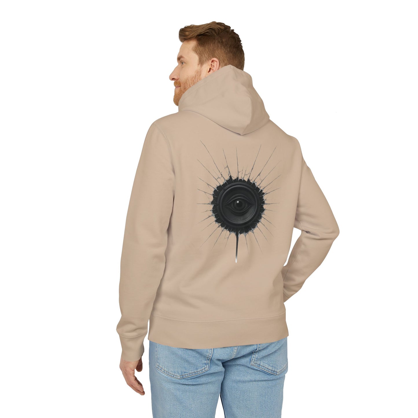 Surreal Sound Hoodie – Unisex Kapuzenpullover mit Lautsprecher-Auge Motiv im Black & White Kunststil