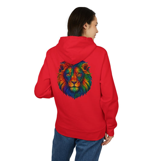 Bunter Löwen Hoodie (Rückenprint) – Psychedelischer Kapuzenpullover mit Tiermotiv – Unisex Streetwear im Boho & Festival Stil