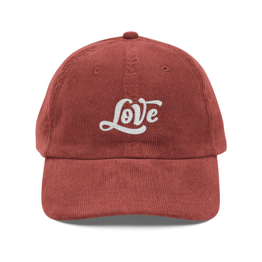 Love Cord Cap – Retro Cord Basecap mit Stickerei - Good Vibes, Trendy Hat, Gift for Friends, Relaxed Fashion