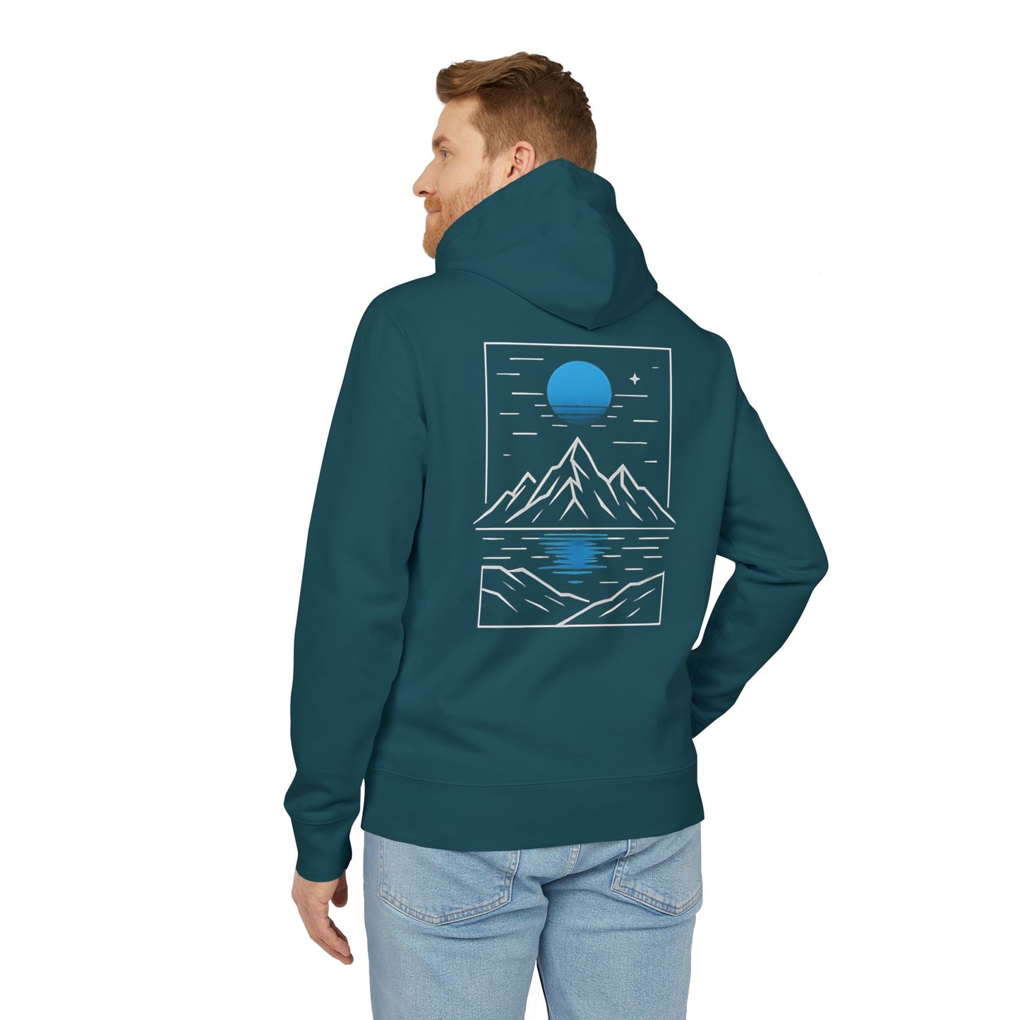Berg Motiv Hoodie (Rückenprint) – Minimalistischer Kapuzenpullover mit Natur- & Mondmotiv – Unisex Oversize Streetwear für Outdoor- & Landschaftsliebhaber