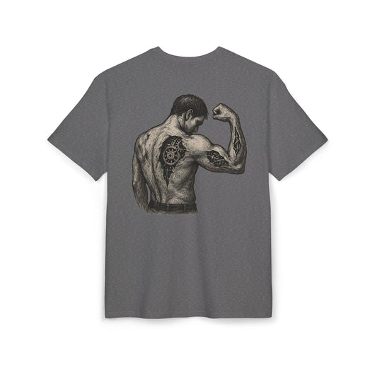 Biomechanik Muskel T-Shirt Unisex (Rückenprint) – Cyborg Body Design mit Zahnrädern & Maschinenstrukturen | Futuristisches Techwear Shirt für Fitness & Sci-Fi Fans