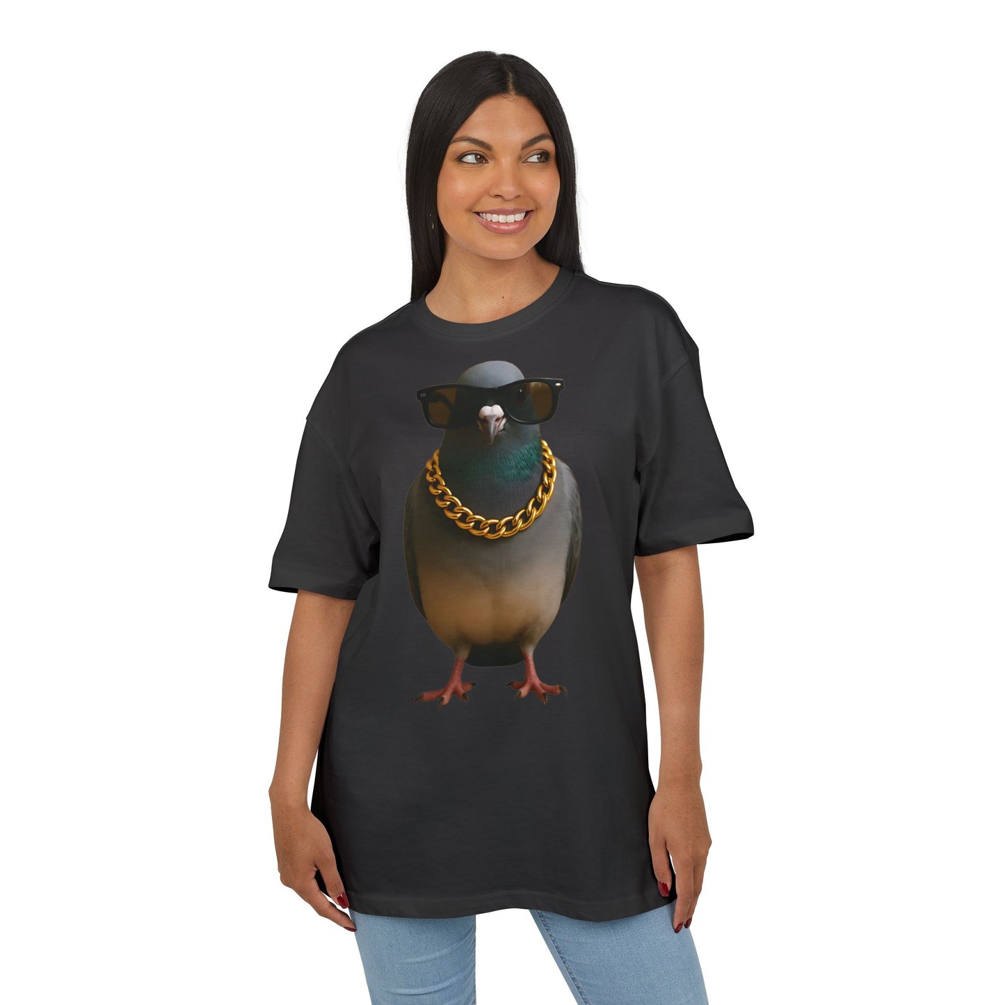 Streetstyle Taube T-Shirt (Brustprint) – Cooles Pigeon Design mit Sonnenbrille & Goldkette für Urban Vibes