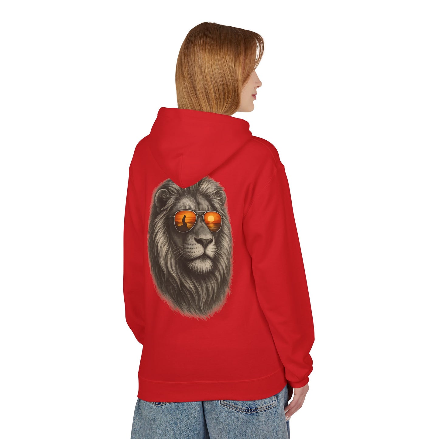 Löwen Hoodie Unisex (Rückenprint) – Stylischer Kapuzenpullover mit Sonnenbrillen-Löwe | Tiermotiv Streetwear für Damen & Herren