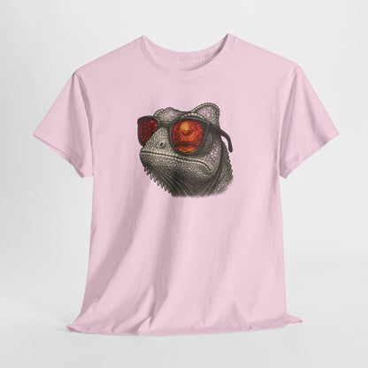 Chamäleon Disco T-Shirt (Brustprint) – Lustiges Tiermotiv mit Sonnenbrille | Retro Club Design für Tierfreunde & Festivalfans