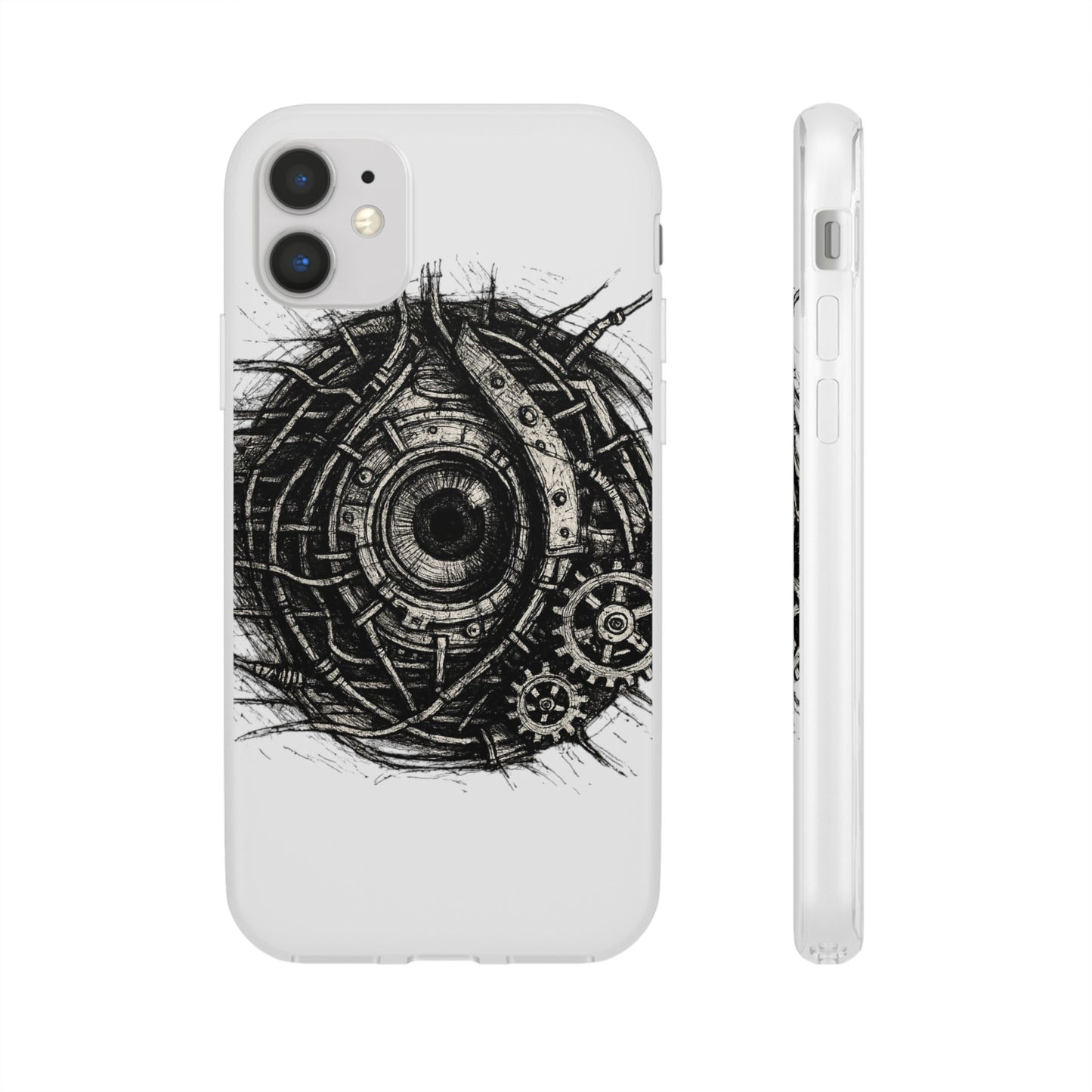 Biomechanisches Auge Handyhülle – Futuristisches Cyberpunk Design mit Zahnrädern & Kabeln | Schutzhülle für iPhone & Android