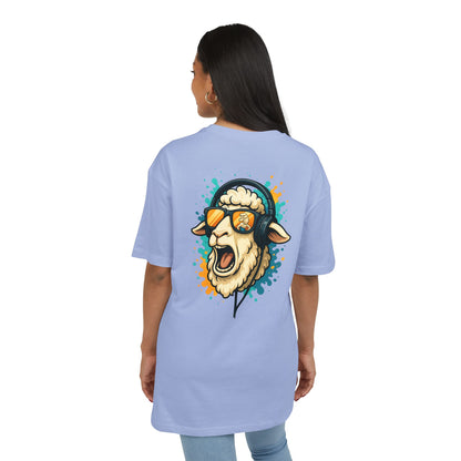 Lustiges Schaf T-Shirt (Rückenprint) – Cooles Cartoon-Motiv mit Kopfhörer & Sonnenbrille – Unisex Shirt für Musikfans & Tierliebhaber