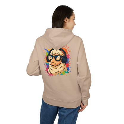 Schaf Hoodie (Rückenprint) – Lustiger Unisex Kapuzenpullover mit Kopfhörer-Schaf & buntem Farbspritzer-Design