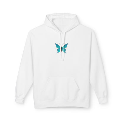 Blauer Schmetterling Hoodie Unisex (Brustprint) – Leuchtendes Butterfly Design | Nachhaltiger Kapuzenpullover aus Baumwolle