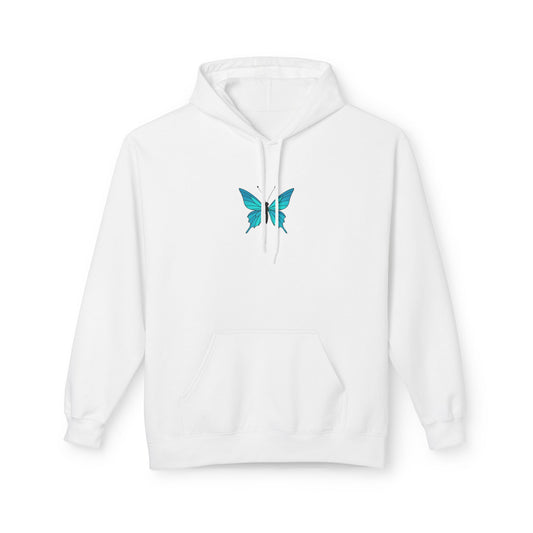 Blauer Schmetterling Hoodie Unisex (Brustprint) – Leuchtendes Butterfly Design | Nachhaltiger Kapuzenpullover aus Baumwolle