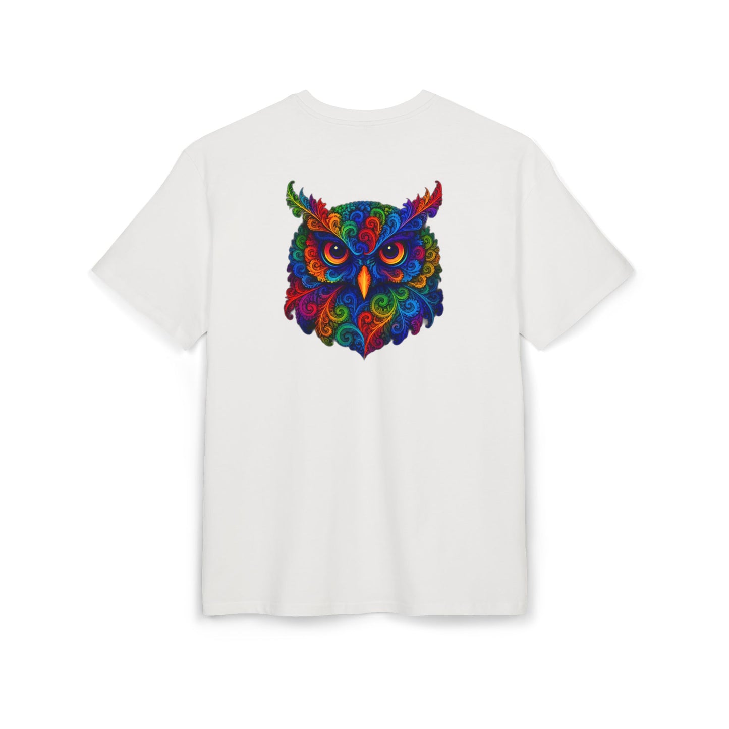 Buntes Eulen T-Shirt (Rückenprint) – Psychedelisches Tiermotiv im Boho-Stil – Unisex Shirt mit farbenfrohem, detailliertem Eulen-Design