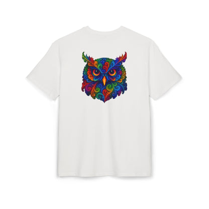 Buntes Eulen T-Shirt (Rückenprint) – Psychedelisches Tiermotiv im Boho-Stil – Unisex Shirt mit farbenfrohem, detailliertem Eulen-Design