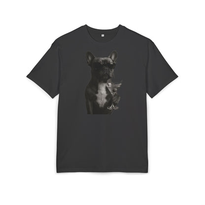 Cooler Hund T-Shirt (Brustprint) – Französische Bulldogge mit Sonnenbrille & Martini – Lustiges Tiermotiv für Unisex Streetwear