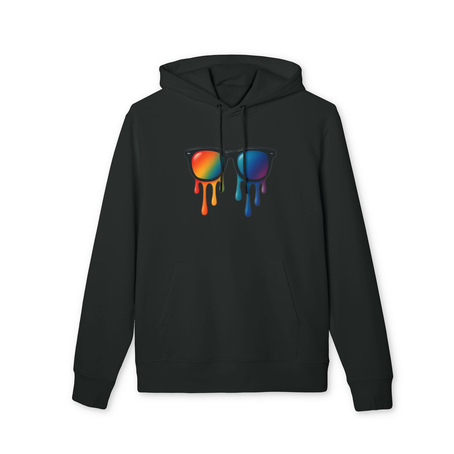 Melting Shades Hoodie (Brustprint) – Stylischer Unisex Hoodie mit bunter Sonnenbrille & Tropf-Effekt | Retro Streetwear für Sommer & Festival